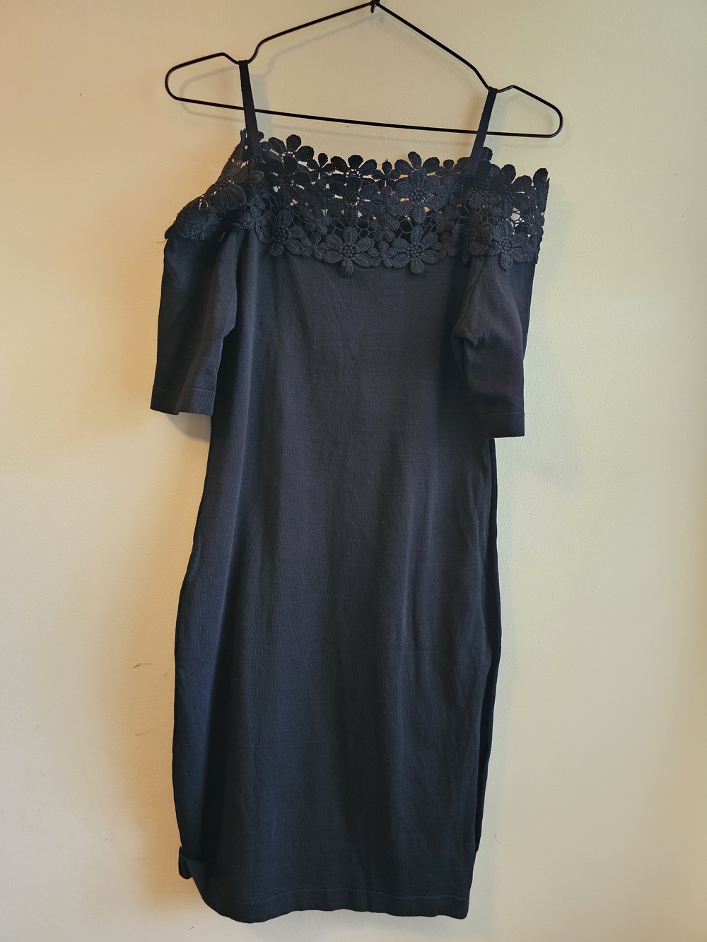 Off-Shoulder Floral Lace Dress in Black